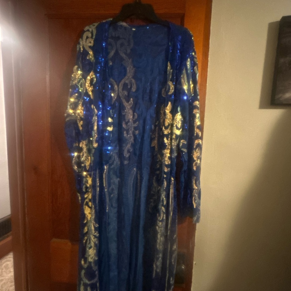 Blue and Gold Sequin Long Coat